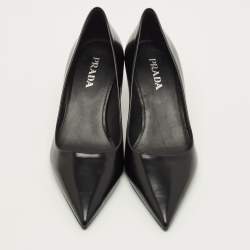 Pre Owned حذاء كعب عالي برادا جلد أسود مقدمة مدببة مقاس 36.5