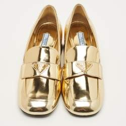 Pre Owned Prada Size 38 Gold Leather Loafer Pumps