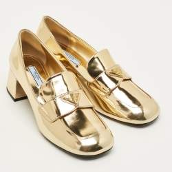 Pre Owned Prada Size 38 Gold Leather Loafer Pumps