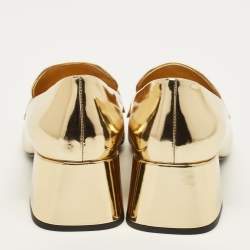 Pre Owned Prada Size 38 Gold Leather Loafer Pumps