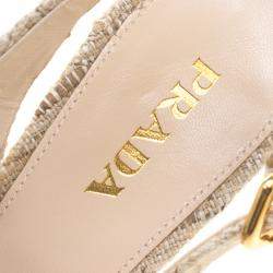 Pre Owned Prada Beige Tweed Fabric Peep Toe Slingback Wedge Sandals Size 40