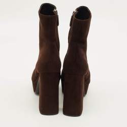 مملوكة مسبقًا حذاء بوت للكاحل برادا سويدي بني نعل سميك مقاس 37