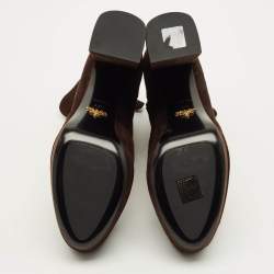 مملوكة مسبقًا حذاء بوت للكاحل برادا سويدي بني نعل سميك مقاس 37