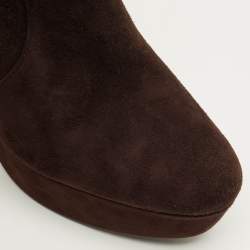 مملوكة مسبقًا حذاء بوت للكاحل برادا سويدي بني نعل سميك مقاس 37