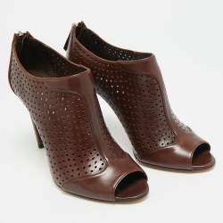 Pre Owned Prada Size 40.5 Brown Perforated Leather Ankle Length Booties