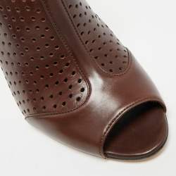 Pre Owned Prada Size 40.5 Brown Perforated Leather Ankle Length Booties