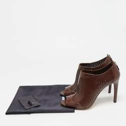 Pre Owned Prada Size 40.5 Brown Perforated Leather Ankle Length Booties