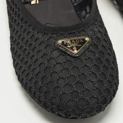 Pre Owned حذاء فلات باليرينا برادا ماري جين جلد وشبكة بشعار أسود مقاس 41