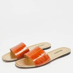 Pre Owned صندل سلايد برادا جلد بني بنقشة التمساح مقاس 37.5