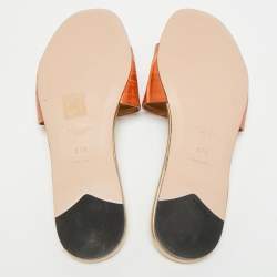 Pre Owned صندل سلايد برادا جلد بني بنقشة التمساح مقاس 37.5