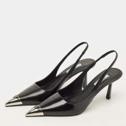 Pre Owned Prada Size 36 Black Leather Pointed Toe Slingback Pumps