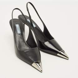 Pre Owned Prada Size 36 Black Leather Pointed Toe Slingback Pumps