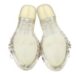 Pre Owned Prada Grey Satin And PVC Crystal Embellished Platform Slides Size 36