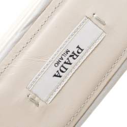 Pre Owned Prada Grey Satin And PVC Crystal Embellished Platform Slides Size 36