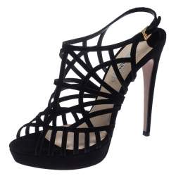 Pre Owned Prada Black Suede Caged Ankle Strap Sandals Size 41