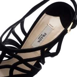 Pre Owned Prada Black Suede Caged Ankle Strap Sandals Size 41