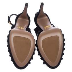 Pre Owned Prada Black Suede Caged Ankle Strap Sandals Size 41