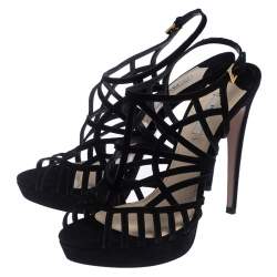 Pre Owned Prada Black Suede Caged Ankle Strap Sandals Size 41