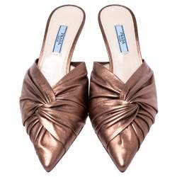 Prada Metallic Bronze Leather Slip On Mule Sandals 37.5