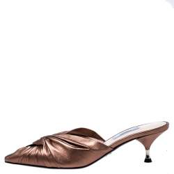 Prada Metallic Bronze Leather Slip On Mule Sandals 37.5