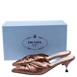 Prada Metallic Bronze Leather Slip On Mule Sandals 37.5
