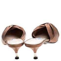 Prada Metallic Bronze Leather Kitten Heel Twist Mules Size 36.5