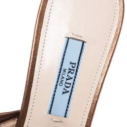 Prada Metallic Bronze Leather Kitten Heel Twist Mules Size 36.5