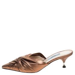 Prada Metallic Bronze Leather Kitten Heel Twist Mules Size 36.5