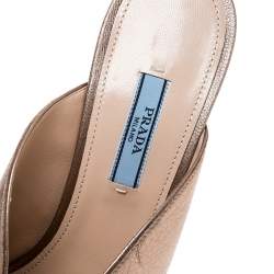 Prada Metallic Bronze Leather Pointed Toe Cone Heel Mules Size 39