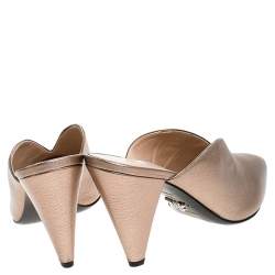 Prada Metallic Bronze Leather Pointed Toe Cone Heel Mules Size 39