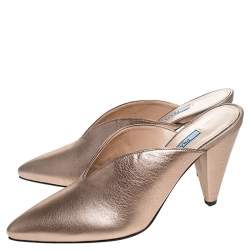 Prada Metallic Bronze Leather Pointed Toe Cone Heel Mules Size 39