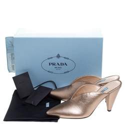 Prada Metallic Bronze Leather Pointed Toe Cone Heel Mules Size 39