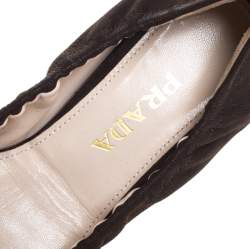 Pre Owned Prada Brown Leather Turquoise Stone Embellished Scrunch Ballet Flats Size 37