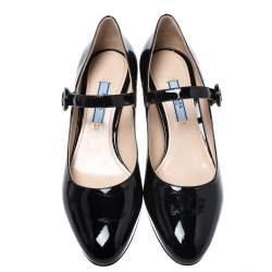 Pre Owned Prada Black Patent Leather Mary Jane Pumps Size 35