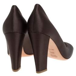 Pre Owned Prada Dark Brown Satin Block Heel Square Toe Pumps Size 36.5