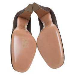 Pre Owned Prada Dark Brown Satin Block Heel Square Toe Pumps Size 36.5