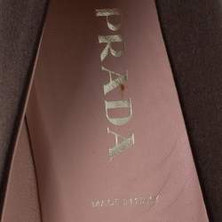 Pre Owned Prada Dark Brown Satin Block Heel Square Toe Pumps Size 36.5