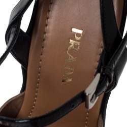 Pre Owned Prada Brown Leather Ankle Strap Platform Clog Sandals Size 38