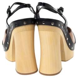 Pre Owned Prada Brown Leather Ankle Strap Platform Clog Sandals Size 38