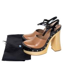 Pre Owned Prada Brown Leather Ankle Strap Platform Clog Sandals Size 38