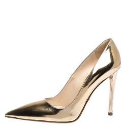 Pre Owned Prada Metallic Gold Leather Pointed Toe Pumps Size 37.5