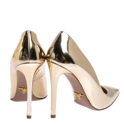 Pre Owned Prada Metallic Gold Leather Pointed Toe Pumps Size 37.5