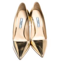 Pre Owned Prada Metallic Gold Leather Pointed Toe Pumps Size 37.5