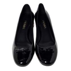 Pre Owned Prada Black Patent Leather Bow Detail Block Heels Pumps Size 40