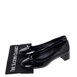 Pre Owned Prada Black Patent Leather Bow Detail Block Heels Pumps Size 40