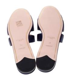 Pre Owned Prada Blue Satin Crystal Embellished Flat Slides Size 38