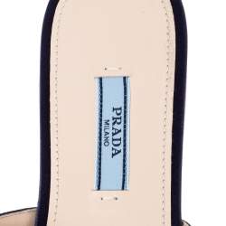 Pre Owned Prada Blue Satin Crystal Embellished Flat Slides Size 38