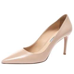 Pre Owned Prada Beige Saffiano Patent Leather Pointed Toe Pumps Size 40