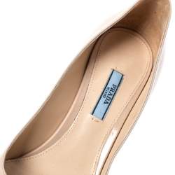 Pre Owned Prada Beige Saffiano Patent Leather Pointed Toe Pumps Size 40