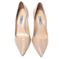 Pre Owned Prada Beige Saffiano Patent Leather Pointed Toe Pumps Size 40